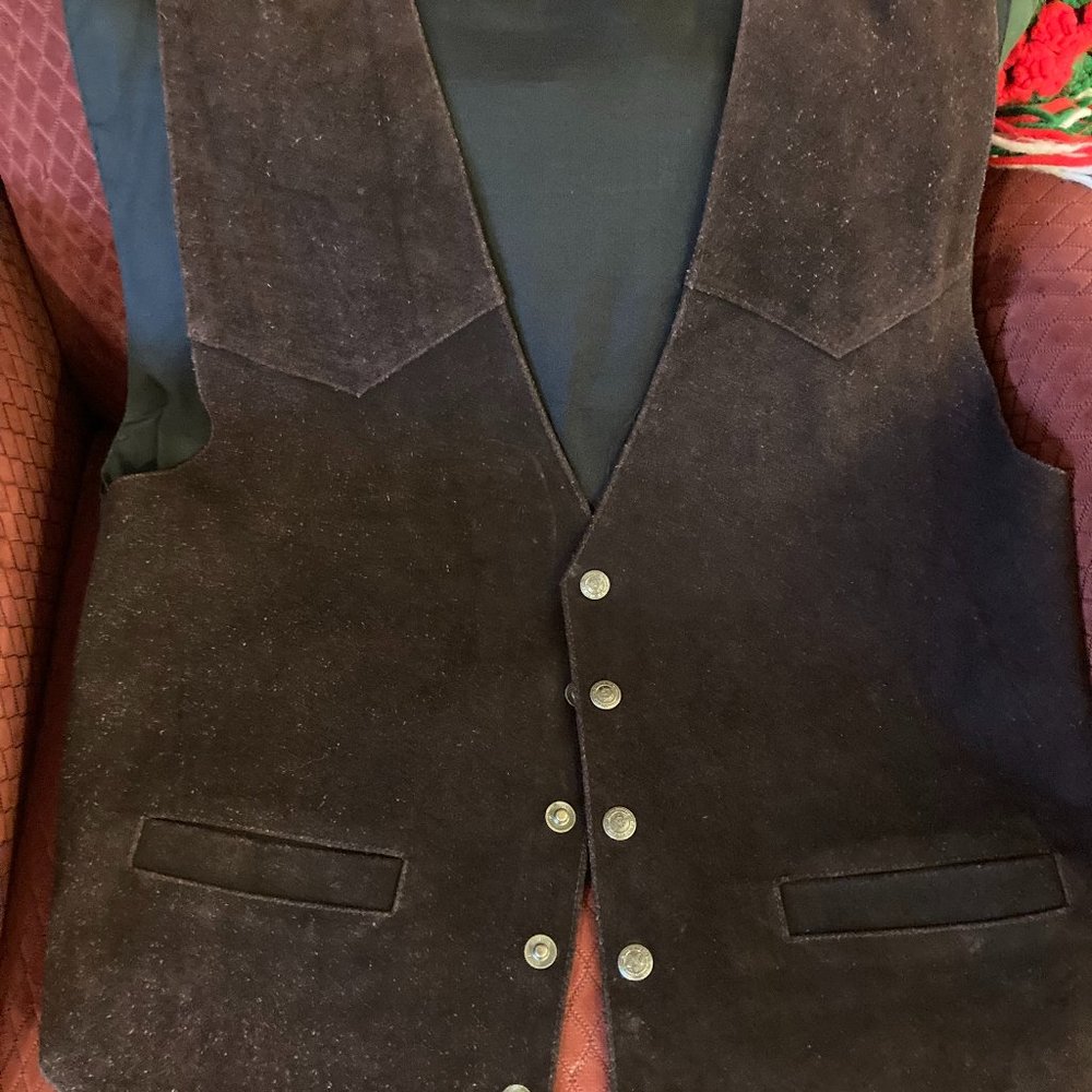 Mens Dark Brown Leather Suede Vest